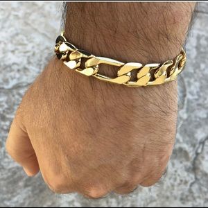 THICK 12mm FIGARO BRACELET GOLD GP 9 Inches BOX